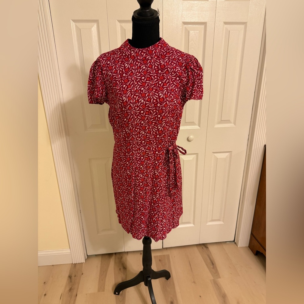 Miami Red Leaf Print Midi Dress